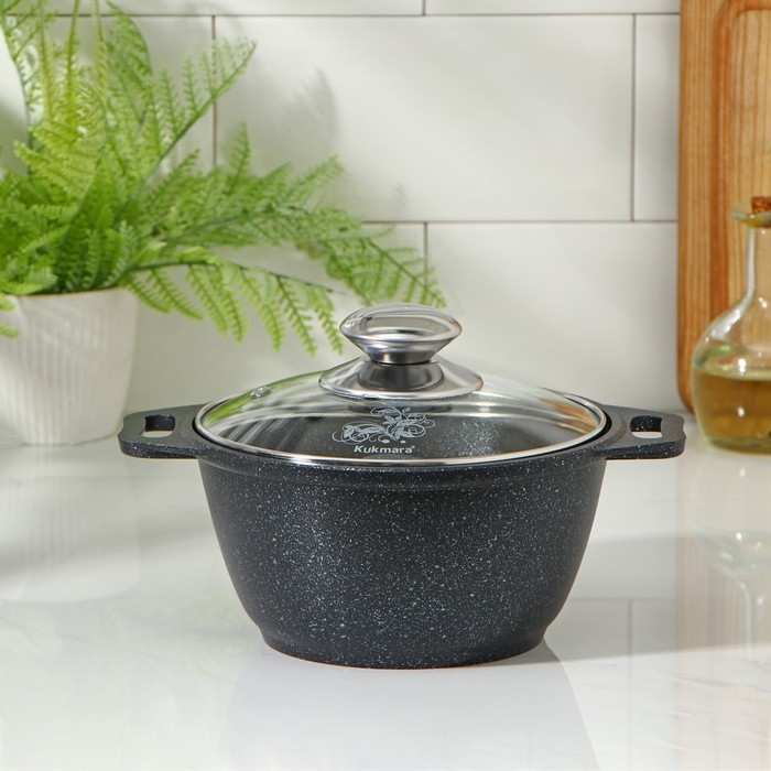 Кастрюля, 1 л, d=18 см, h=13.5 см, стеклянная крышка, антипригарное покрытие, цвет тёмный мрамор Кастрюля, 1 л, d=18 см, h=13.5 см, стеклянная крышка, антипригарное покрытие, цвет тёмный мрамор