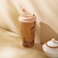 Стакан для кофе с крышкой SL Home &laquo;Севилья&raquo;, пробковый, 450 мл, 9,5&times;9,5&times;18,5 см, цвет бежевый