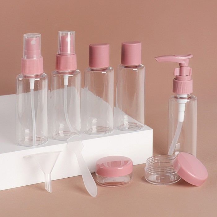 Набор для хранения, в чехле, 9 предметов, цвет прозрачный/розовый Набор для хранения, в чехле, 9 предметов, цвет прозрачный/розовый