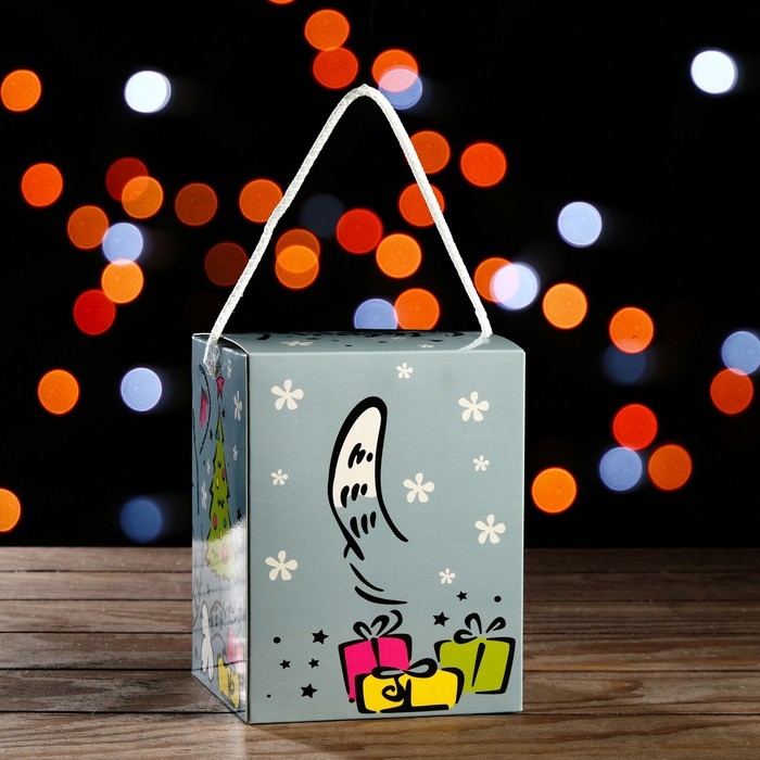 Новый год. Подарочная коробка кубик "Котенок", 12 х 12 х 15,5 см