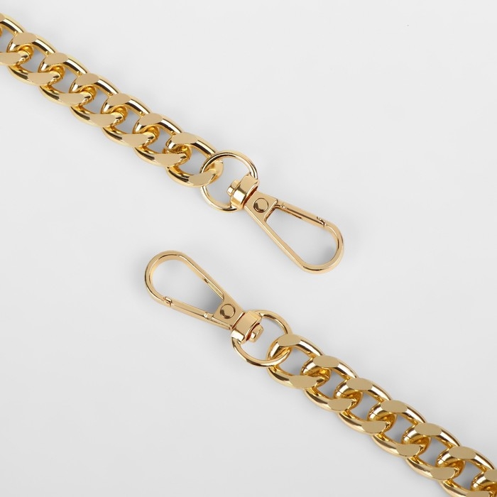 Ручка для сумки, с плоскими цепочками и карабинами, 120 &times; 3 см, цвет чёрный/золотой