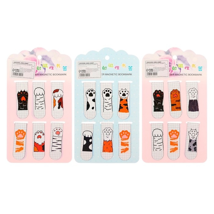 Набор закладок магнитных для книг 6 штук Лапки 60*19мм МИКС CALLIGRATA Набор закладок магнитных для книг 6 штук Лапки 60*19мм МИКС CALLIGRATA