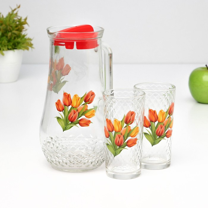 Набор питьевой &laquo;Букеты&raquo;, 3 предмета: кувшин 1,7 л, стаканы 230 мл, 2 шт, рисунок МИКС