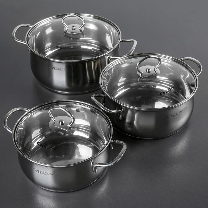 Набор кастрюль &laquo;Лира&raquo;, 3 предмета: 2,2 л, 3,2 л, 4,2 л, стеклянные крышки, капсульное дно, индукция
