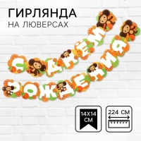 Гирлянда на люверсах "С Днем Рождения", длина 224 см, Чебурашка Гирлянда на люверсах "С Днем Рождения", длина 224 см, Чебурашка