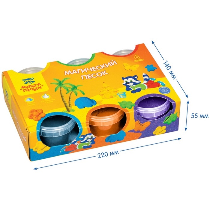 Песок для лепки &laquo;Приключения Енота&raquo;, 6 цветов, 840 г, 2 форм.