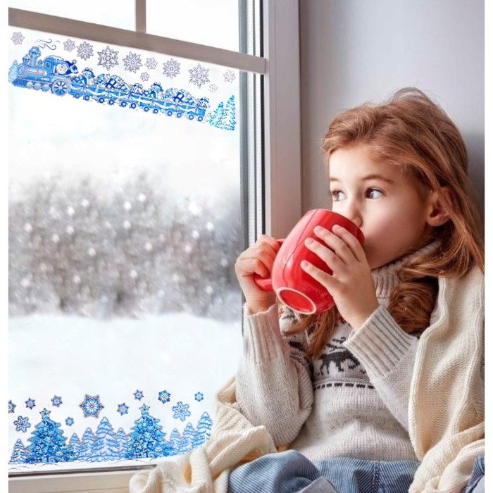 Наклейки на окна Наклейки на окна "Новогодние" снежинки, ёлки, 60 х 15 см,