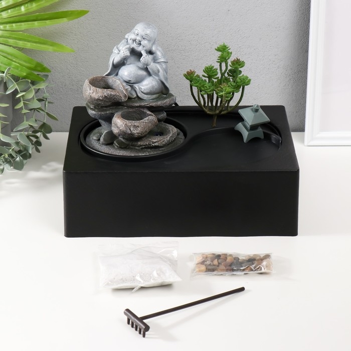 Фонтан настольный от сети, подсветка "Хотей на камнях" 29х21х22 см