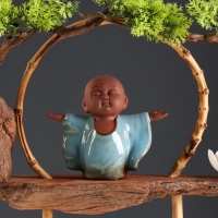 Сувенир дерево, фарфор "Маленький Будда в голубом" с подставкой для благовонии 35х35х9,5 см Сувенир дерево, фарфор "Маленький Будда в голубом" с подставкой для благовонии 35х35х9,5 см