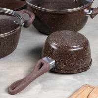 Набор посуды, 4 предмета: кастрюля 4 л, сотейник 2,5 л, ковш 1,4 л, сковорода d=24 см, антипригарное покрытие, цвет коричневый Набор посуды, 4 предмета: кастрюля 4 л, сотейник 2,5 л, ковш 1,4 л, сковорода d=24 см, антипригарное покрытие, цвет коричневый