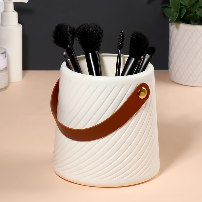 Подставка для хранения, 12,5 &times; 14,5 &times; 14,5 см, цвет белый/коричневый