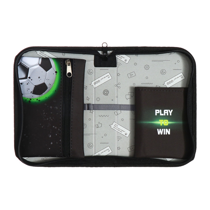 Пенал 1 секция 140 х 210 х 40 мм, откидной карман и косметичка, тканевый, Calligrata TOP Content Пенал 1 секция 140 х 210 х 40 мм, откидной карман и косметичка, тканевый, Calligrata TOP Content "Футбол"