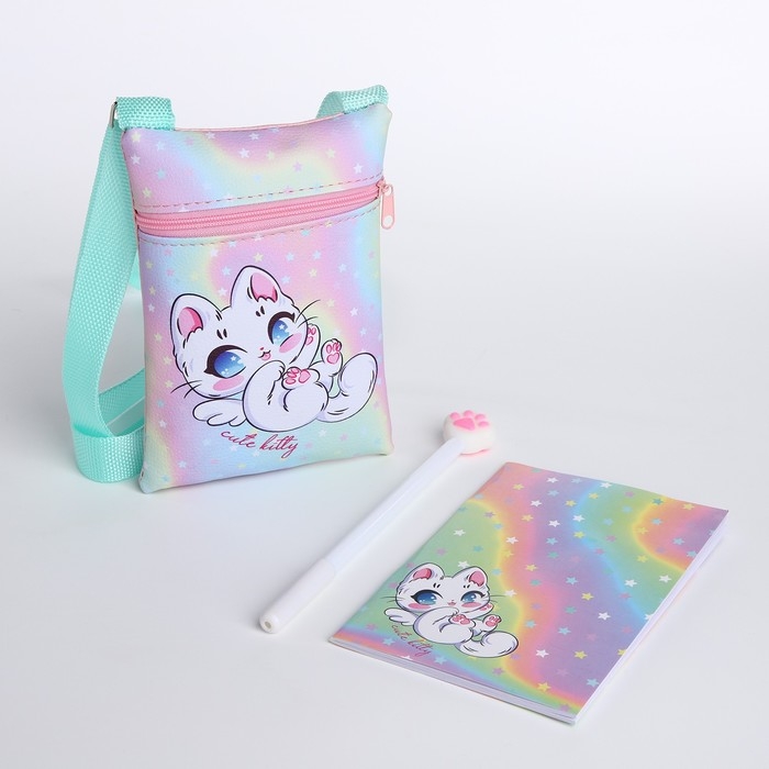 Подарочный набор для девочки &laquo;Волшебный котёнок&raquo;, сумка, ручка, блокнот