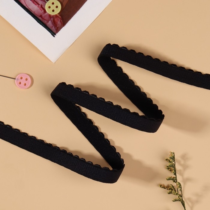 Резинка становая, с ажурным краем, 10 мм, 10 &plusmn; 0,5 м, цвет чёрный