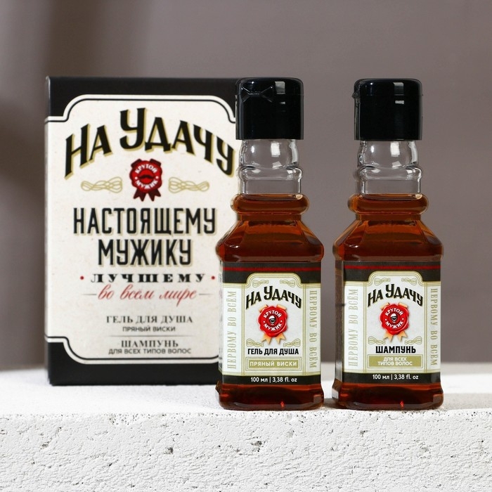 Подарочный набор косметики &laquo;На удачу&raquo;, гель для душа и шампунь для волос во флаконах виски, 2 х 100 мл, Новый Год
