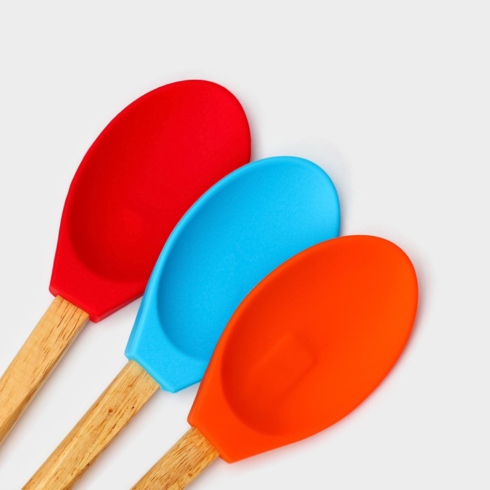 Ложка гарнирная Доляна &laquo;Бамбук&raquo;, силикон, 34 см, цвет МИКС