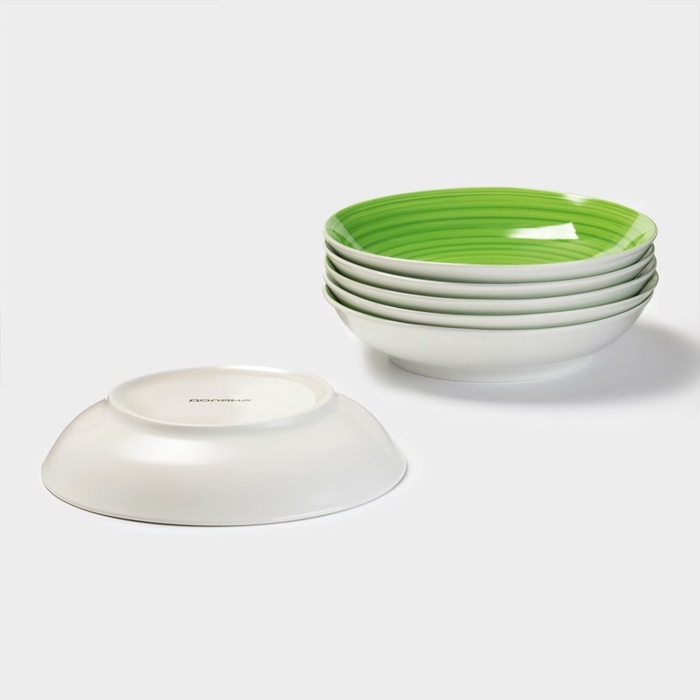 Набор тарелок глубоких Доляна «Палитра», 20,2×4,2 см, фарфор, 6 шт, зелёный Набор тарелок глубоких Доляна «Палитра», 20,2×4,2 см, фарфор, 6 шт, зелёный