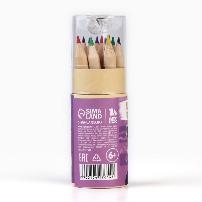 Цветные карандаши мини в тубусе, 12 шт &laquo;Енот&raquo;
