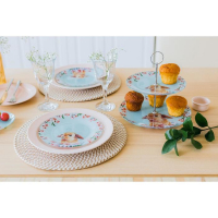 Фруктовница стеклянная 2-х ярусная круглая Доляна &laquo;Кролик&raquo;, d=25/20 см, цвет голубой