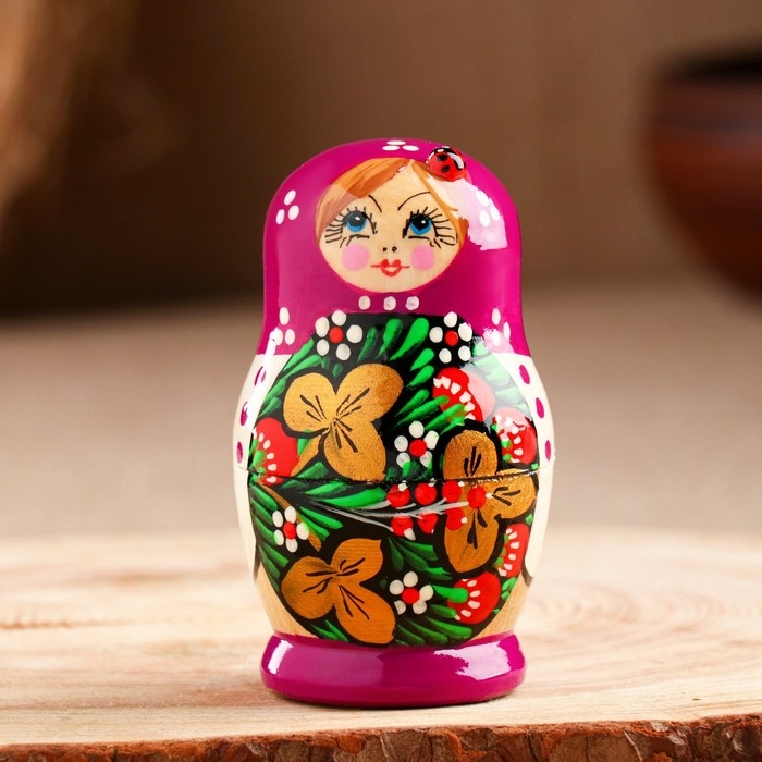 Матрёшка &laquo;Божья коровка&raquo;, фиолетовый платок, 5 кукольная, 9-11 см