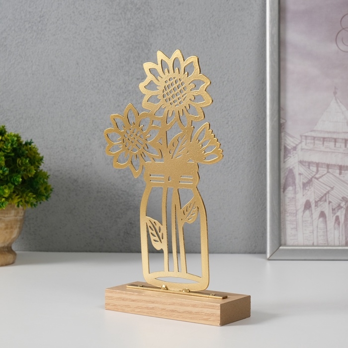 Сувенир металл "Подсолнухи в банке" золото 5х11,5х22 см