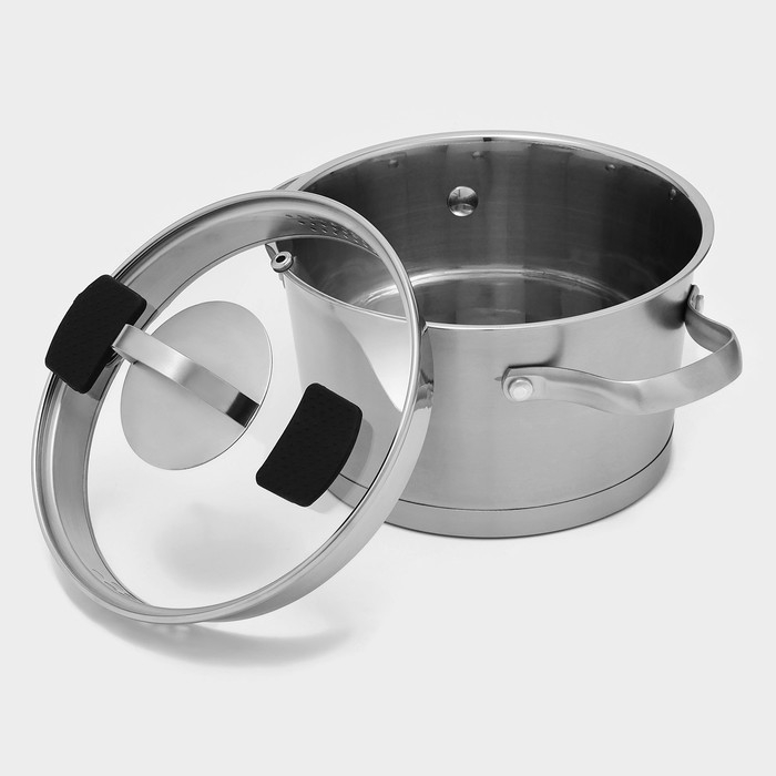 Кастрюля из нержавеющей стали Magistro HiTech Steel, 2 л, d=18 см, h=11 см, слив для воды, капсульное дно, индукция Кастрюля из нержавеющей стали Magistro HiTech Steel, 2 л, d=18 см, h=11 см, слив для воды, капсульное дно, индукция