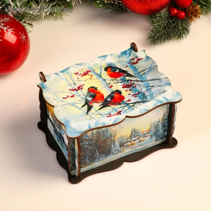 Шкатулка средняя новогодняя Шкатулка средняя новогодняя "Снегири", микс, 14х11,7х7,5 см