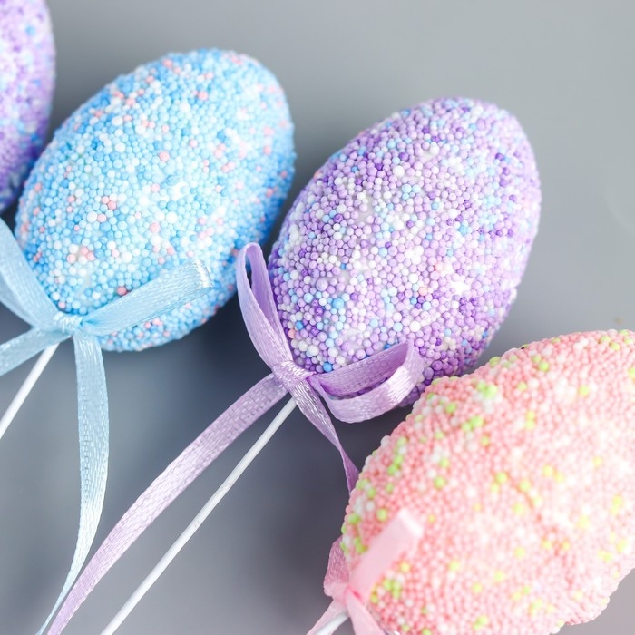 Декор пасхальный на палочке Декор пасхальный на палочке "Яйцо - бисер" набор 6 шт разноцветные 5х3х3 см