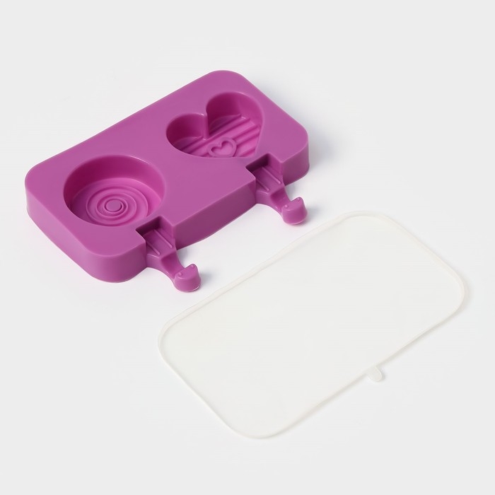 Форма для мороженого «Любовь», силикон, 19,5×11×2,5 см, 2 ячейки, с крышкой и палочками (50 шт), цвет МИКС Форма для мороженого «Любовь», силикон, 19,5×11×2,5 см, 2 ячейки, с крышкой и палочками (50 шт), цвет МИКС