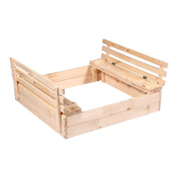 Песочница детская деревянная, с крышкой, 100 &times; 100 &times; 18 см, без покраски, лавочки (2 шт.), Greengo