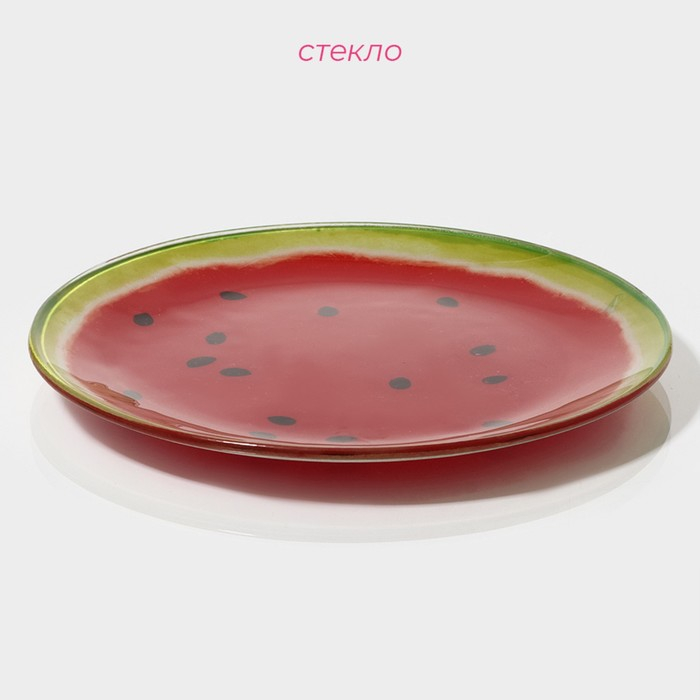 Набор тарелок стеклянных Доляна &laquo;Сладкий арбуз&raquo;, 19 предметов: 6 десертных тарелок, 6 обеденных тарелок, 6 мисок, салатник