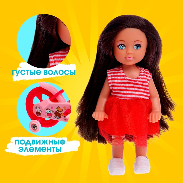 Кукла малышка Lyna на велопрогулке с велосипедом и аксессуарами, МИКС Кукла малышка Lyna на велопрогулке с велосипедом и аксессуарами, МИКС