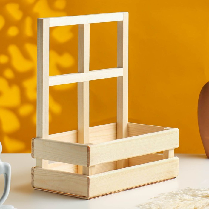 Кашпо деревянное 24,5&times;13,5&times;9/30 см "Букет под окном", с ручкой, натуральный