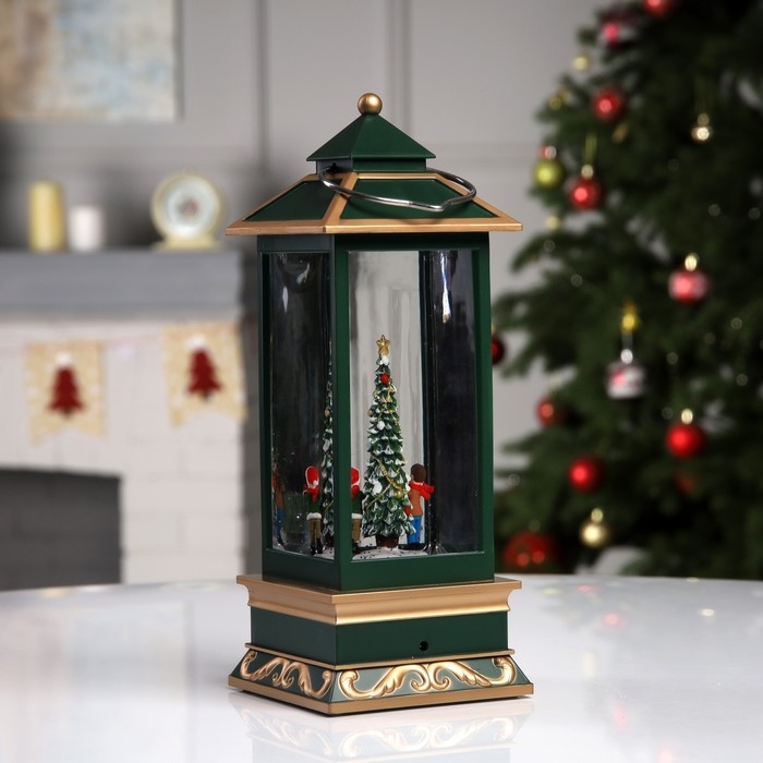 Светодиодная фигура &laquo;Фонарь с ёлкой&raquo; 10.5 &times; 26 &times; 10.5 см, пластик, батарейки ААх3 (не в комплекте), USB, свечение тёплое белое