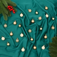 Набор шаров пластик d-3 см, 24 шт "Традиция" треск, золото белый