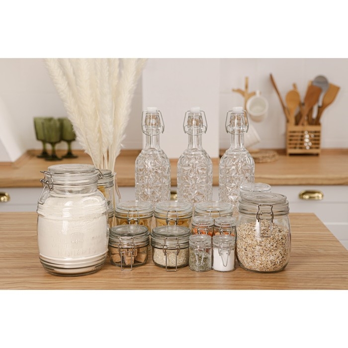 Банка стеклянная для хранения сыпучих продуктов Доляна &laquo;Галерея&raquo;, 190 мл, 11&times;8,5&times;6,5 см, с бугельным замком