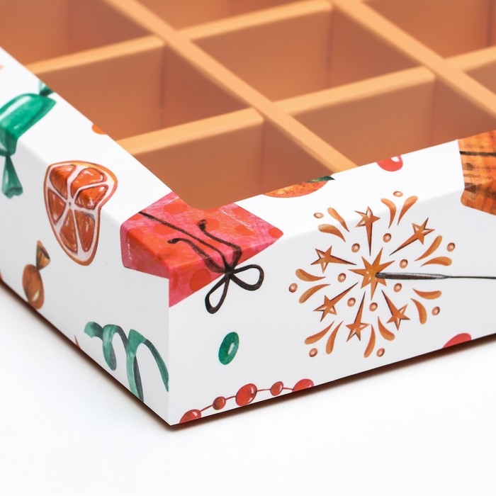Новый год. Коробка под 12 конфет "Мандарины", 19 х 15 х 3,6 см, кондитерская упаковка
