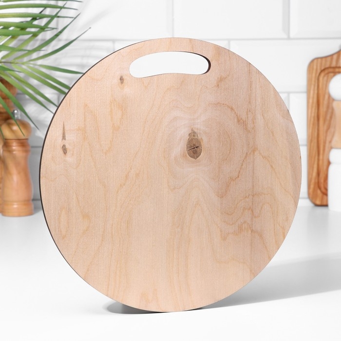 Доска разделочная и сервировочная круглая кухонная Доска разделочная и сервировочная круглая кухонная "Гжельская роспись", 25,5 см