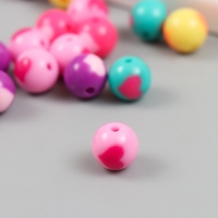 Бусины пластик "Шарик с сердечком" глянец МИКС d=1,2 см набор 20 гр Бусины пластик "Шарик с сердечком" глянец МИКС d=1,2 см набор 20 гр