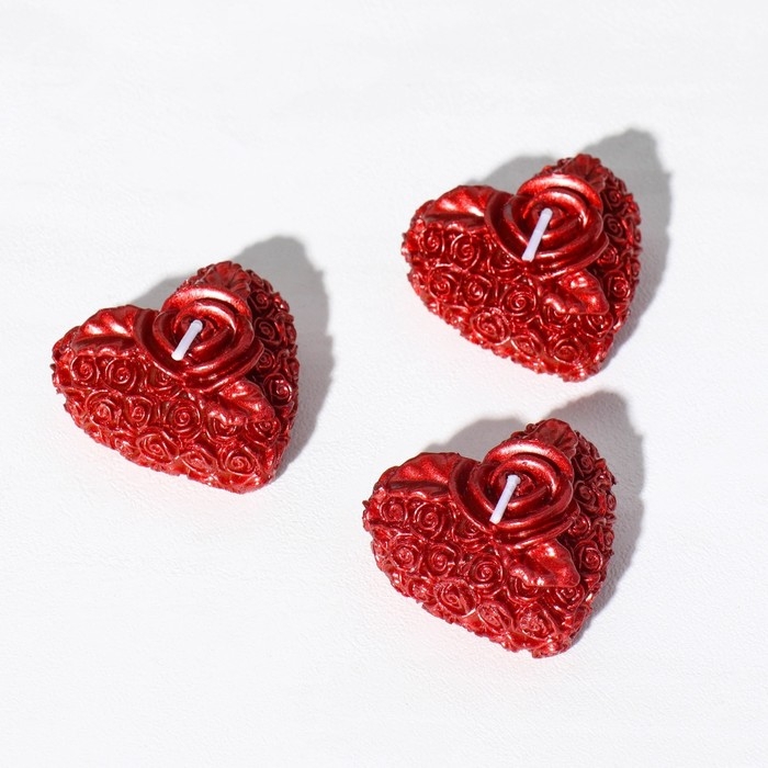 Набор свечей Набор свечей "Сердце в розой", 3 шт, 5х2,5см, красный