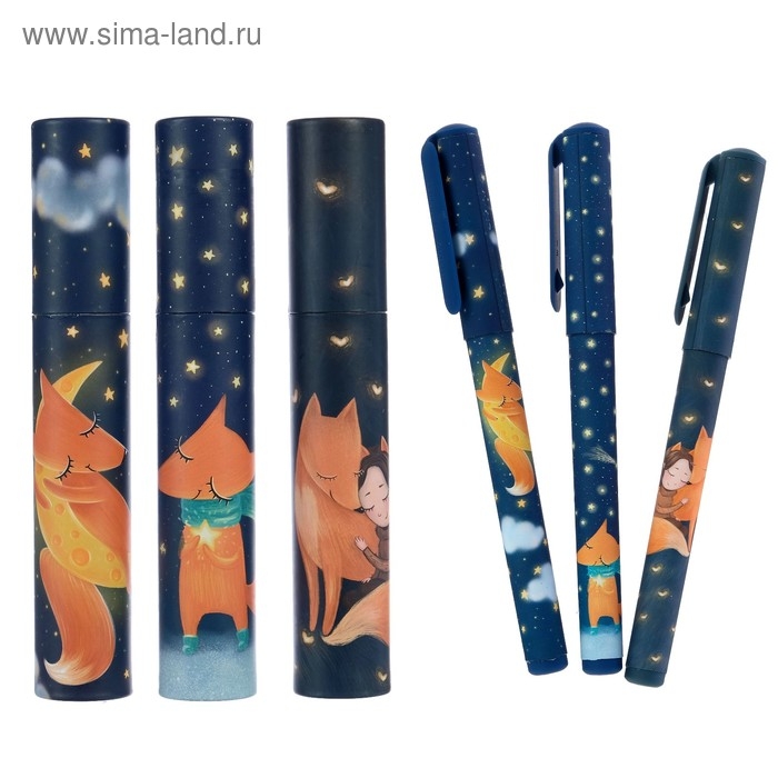 Ручка шариковая в тубе DreamWrite "Лисята", узел 0.7 мм, синие чернила, матовый корпус Silk Touch, МИКС