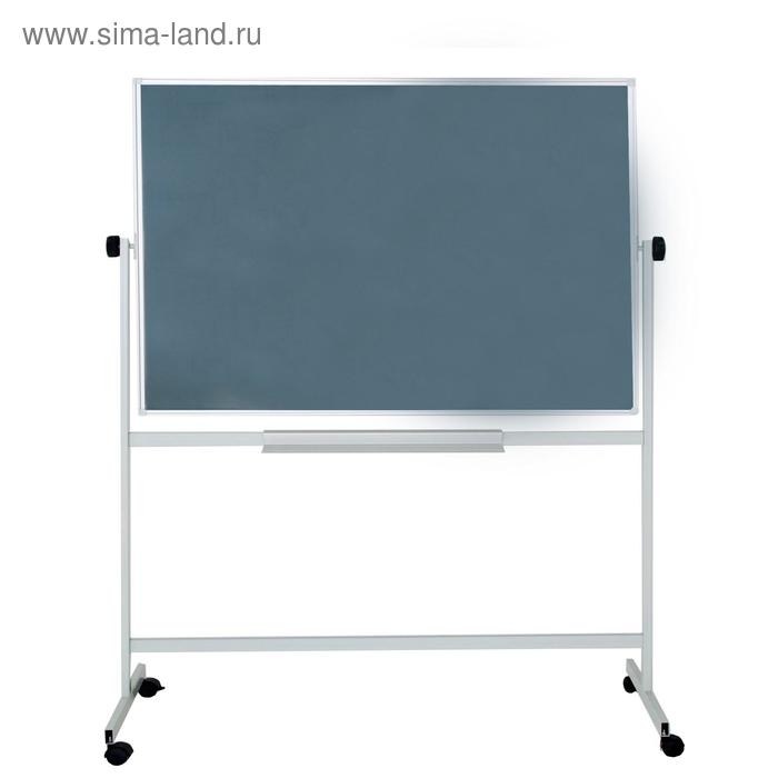 Доска двусторонняя 100х150 см, магнитно-маркерная/меловая, Calligrata СТАНДАРТ, поворотная на мобильном стенде, в алюминиевой рамке, с полочкой