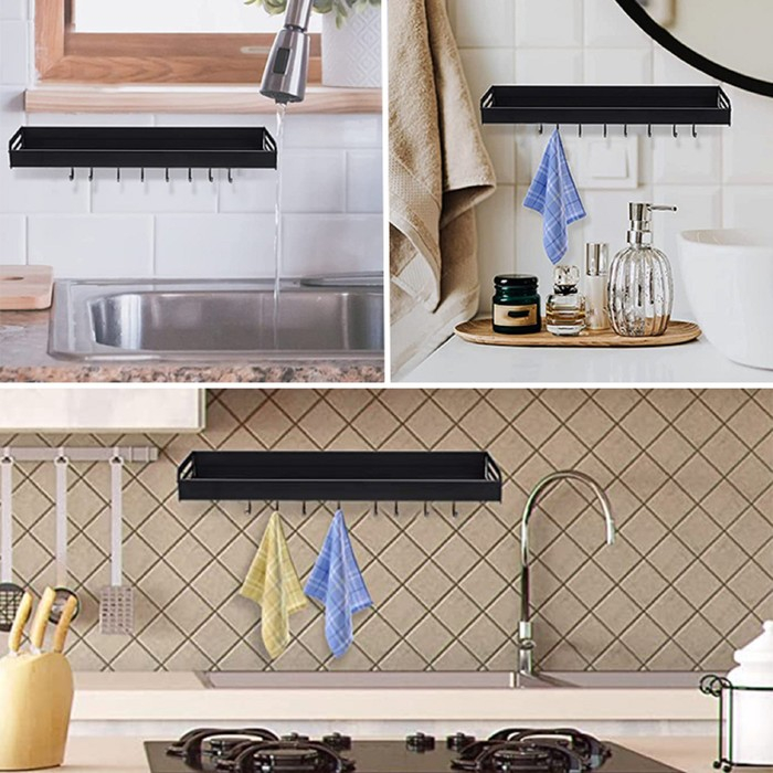 Полка подвесная, 6 крючков, 40&times;13,5&times;5,5 см, цвет чёрный, алюминий