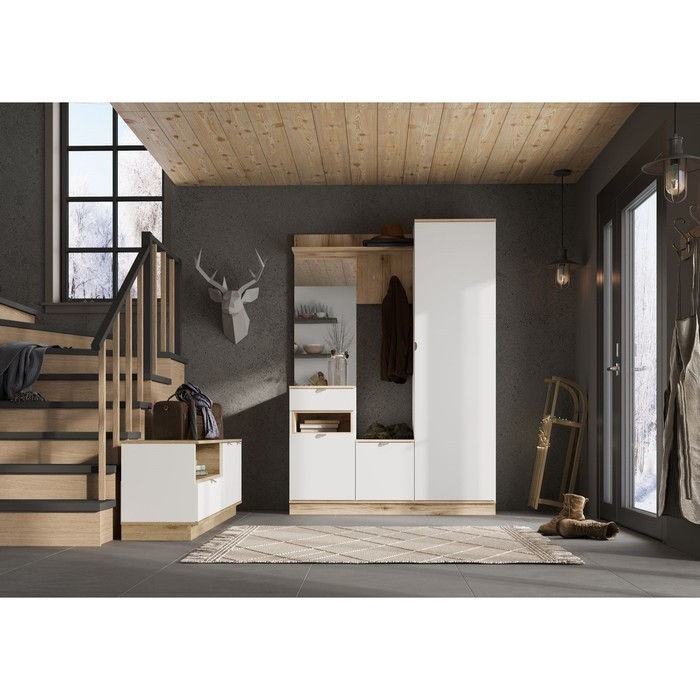 Прихожая Юкки, 1400х415х2000, Белый/Дуб делано Прихожая Юкки, 1400х415х2000, Белый/Дуб делано