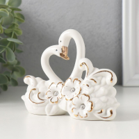 Сувенир керамика "Лебеди в цветах" белый, со стразами, 10х13,4х4,2 см