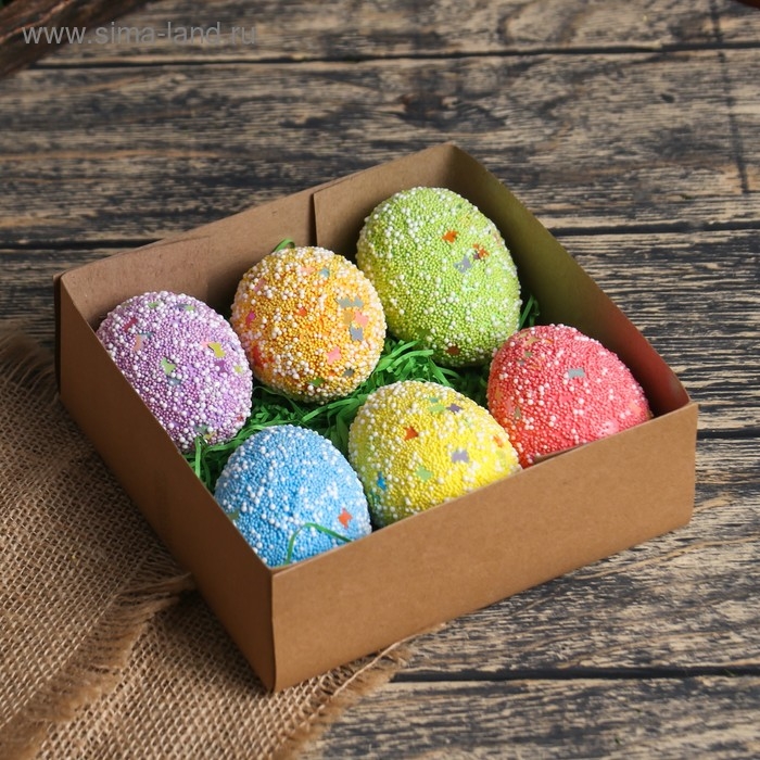 Декор пасхальный Декор пасхальный "Яйцо посыпка бабочки в травке" набор 6 шт яйцо 5х7 см