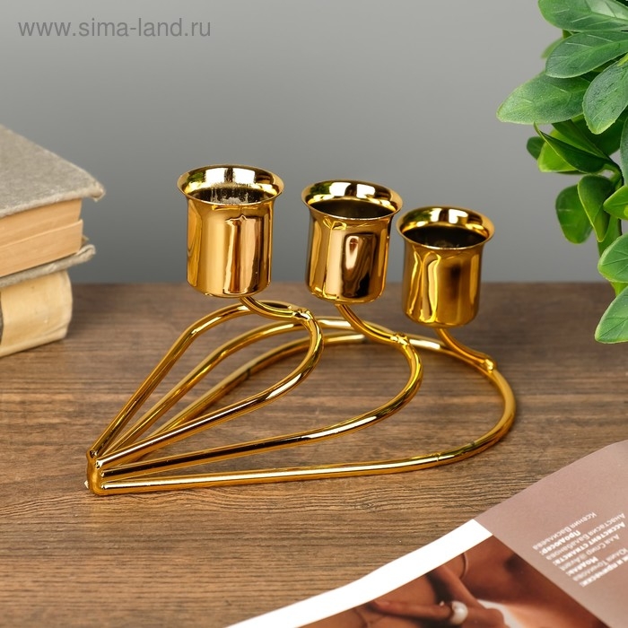 Подсвечник металл на 3 свечи "Капли" золото 14х8х8 см