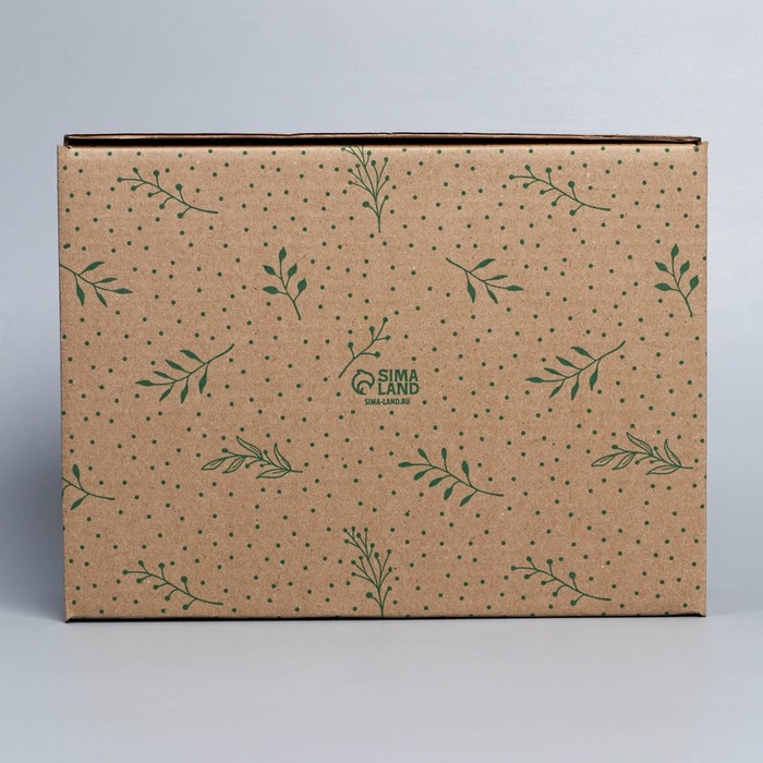 Коробка подарочная сборная, упаковка, &laquo;Веточки&raquo;, бурый, 27 х 21 х 9 см