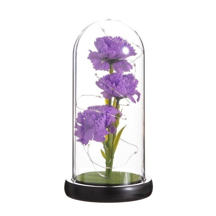 Ночник колба &laquo;Гвоздики&raquo; LED сиреневый 3хААА 10,5х10,5х22см