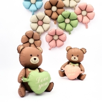 Шар фольгированный 42" &laquo;Медвежонок с зелёным сердцем&raquo;, матовый, цвет шоколадный, под воздух